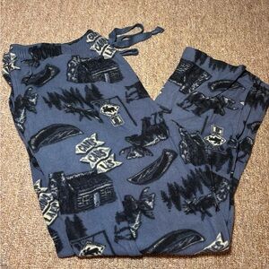 Cozy Blue Cabin Print Fleece Pajama Pants